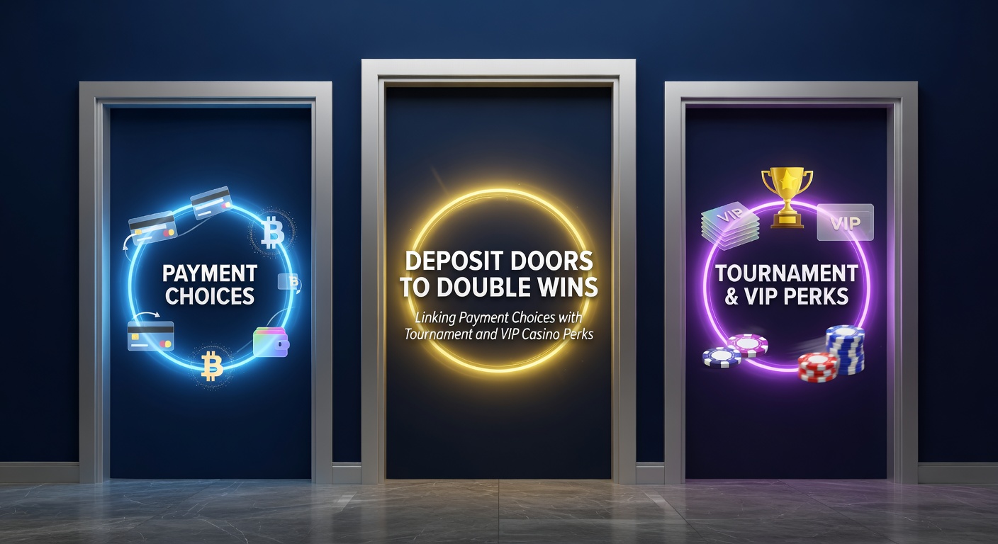 Grafik zeigt Einzahlungsoptionen, die zu Turniertrophäen und VIP-Stufen führen, mit Symbolen für schnelle Zahlungen und exklusive Belohnungen