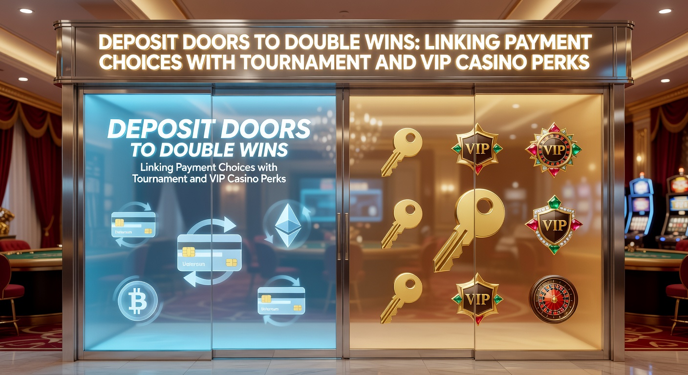 Detaillierte Darstellung von VIP-Leiter mit Einzahlungspfeilen, Turnier-Icons und doppelten Münzen, die aufsteigende Gewinne symbolisieren