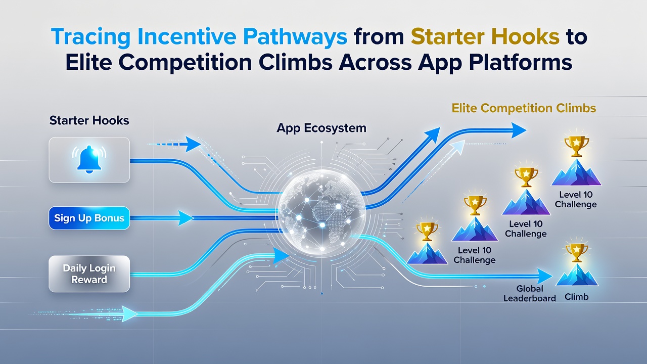 Darstellung von Incentive-Pfaden in mobilen App-Plattformen mit Startpunkten und Aufstiegsstrukturen